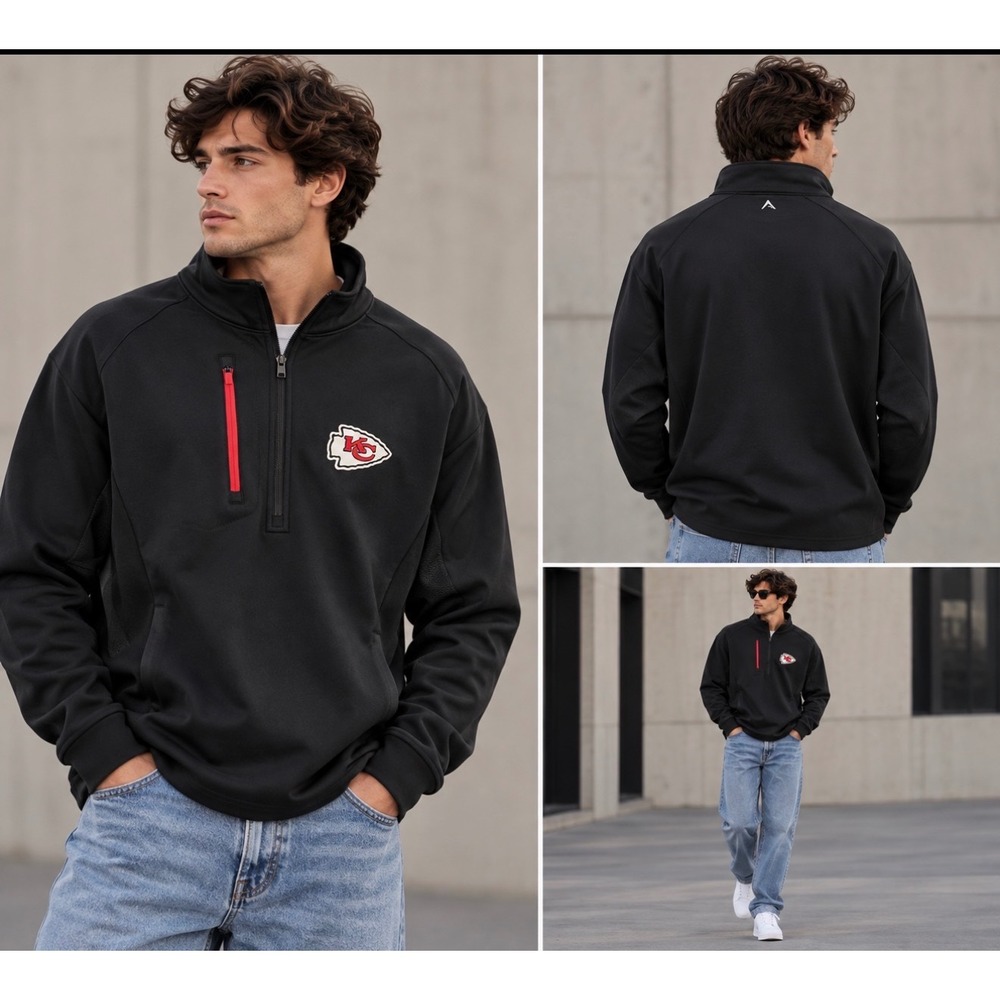 Antigua Kansas City Chiefs Mens 2XL Black Quarter Zip Pullover Jacket 104366